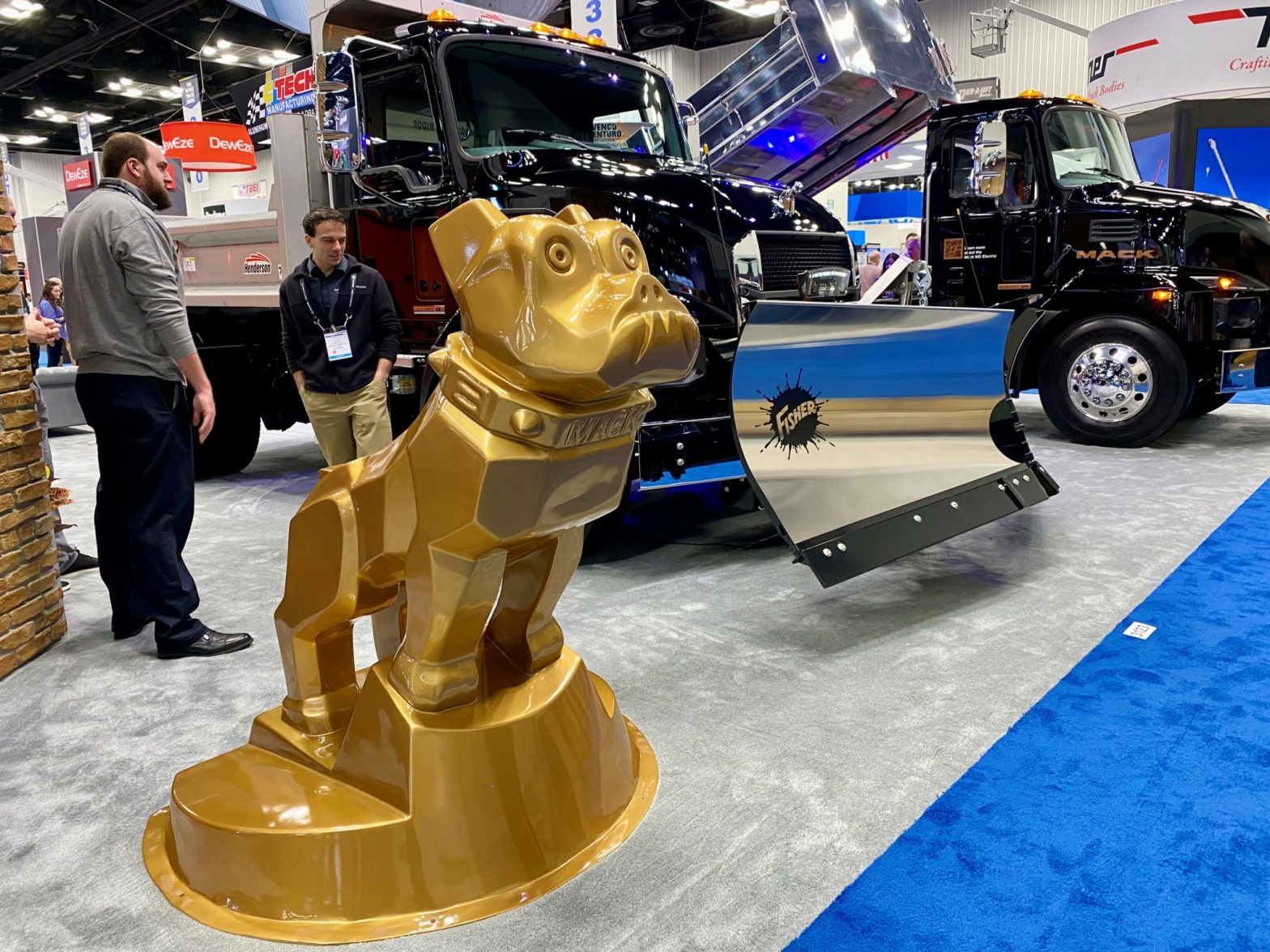 Mack Trucks on display with the bulldog in the foreground